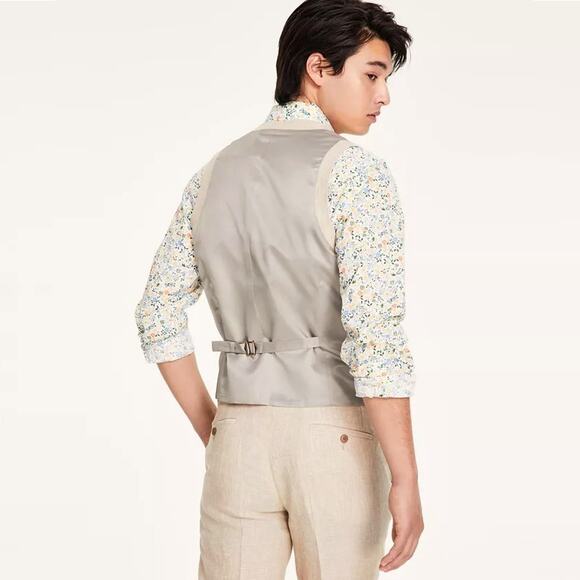 Bar III Men's Light Tan Linen Classic Tailored Slim-Fit Linen Suit Vest Size L - Picture 2 of 5